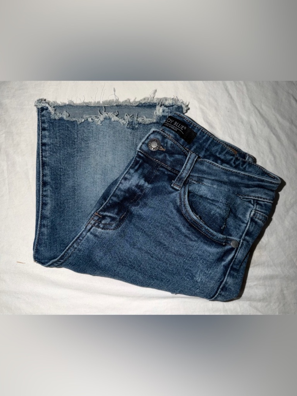 Judy Blue Medium Blue Distressed Bermuda Denim Shorts - Picture 10 of 12